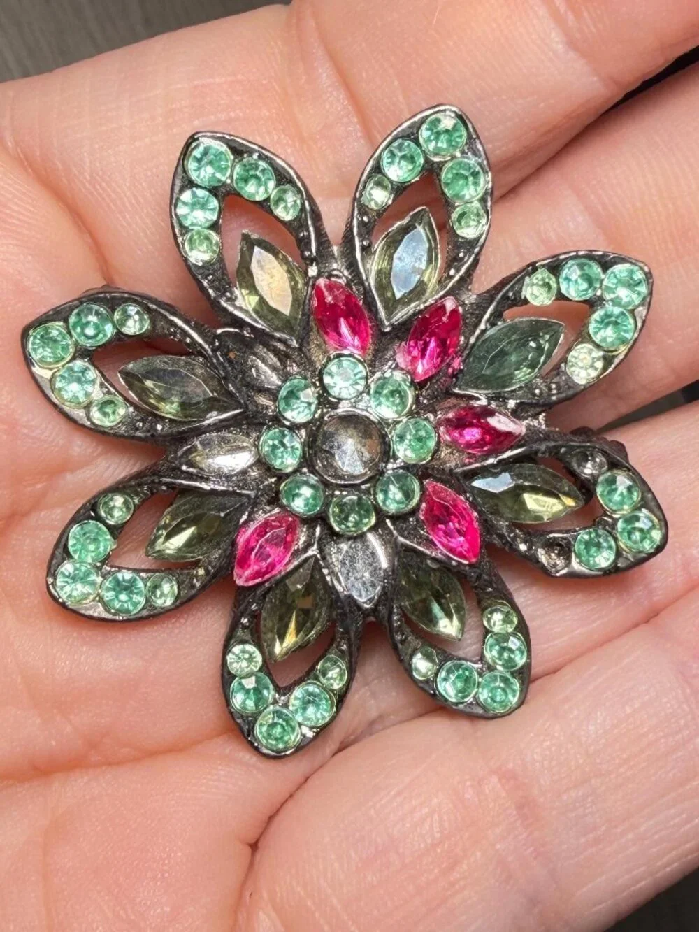 Vintage Rhinestone Flower Brooch Repair Lot Set of 3 Upcycle Craft Jewelry